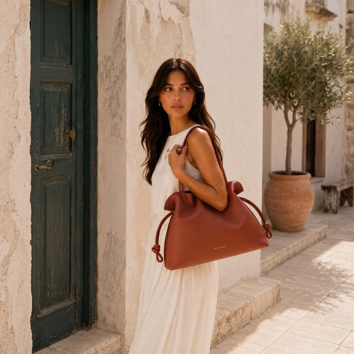 Esin Akan Large Emma Laptop Tote in Terracotta