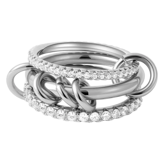 Savaé Design Silver Stacked Rings with White Stones