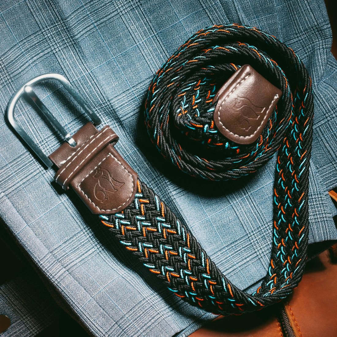 Swole Panda Woven Belt in Black, Orange & Blue Dot