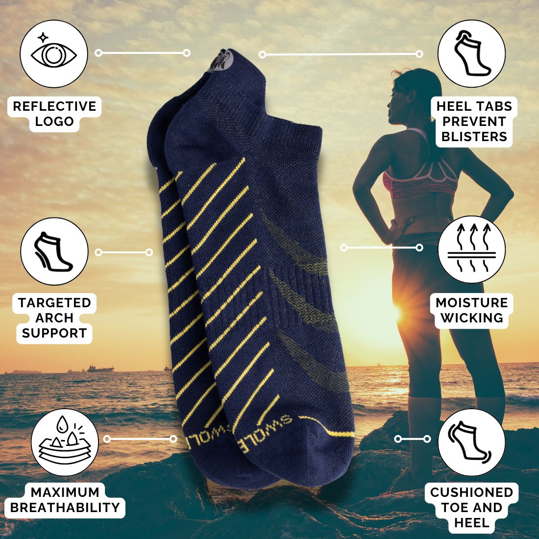 Swole Panda Navy Performance Trainer Socks in Bamboo Blend
