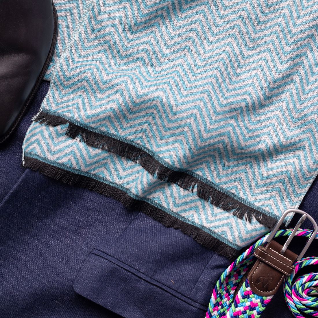 Swole Panda Light Blue Herringbone Bamboo Scarf