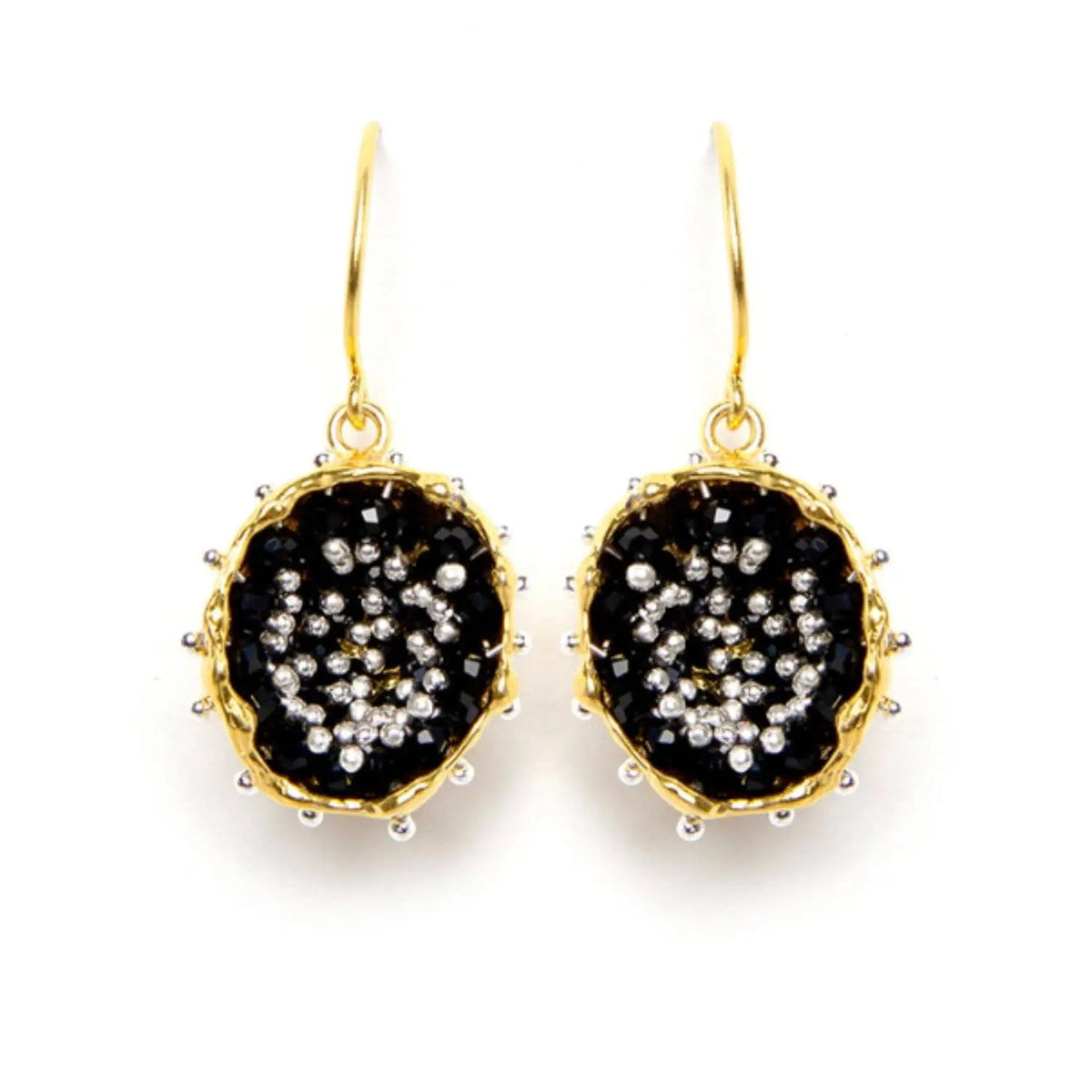 Esin Akan Dance of Stamens Medium Earring in Gold Plated Silver with Black Spinel