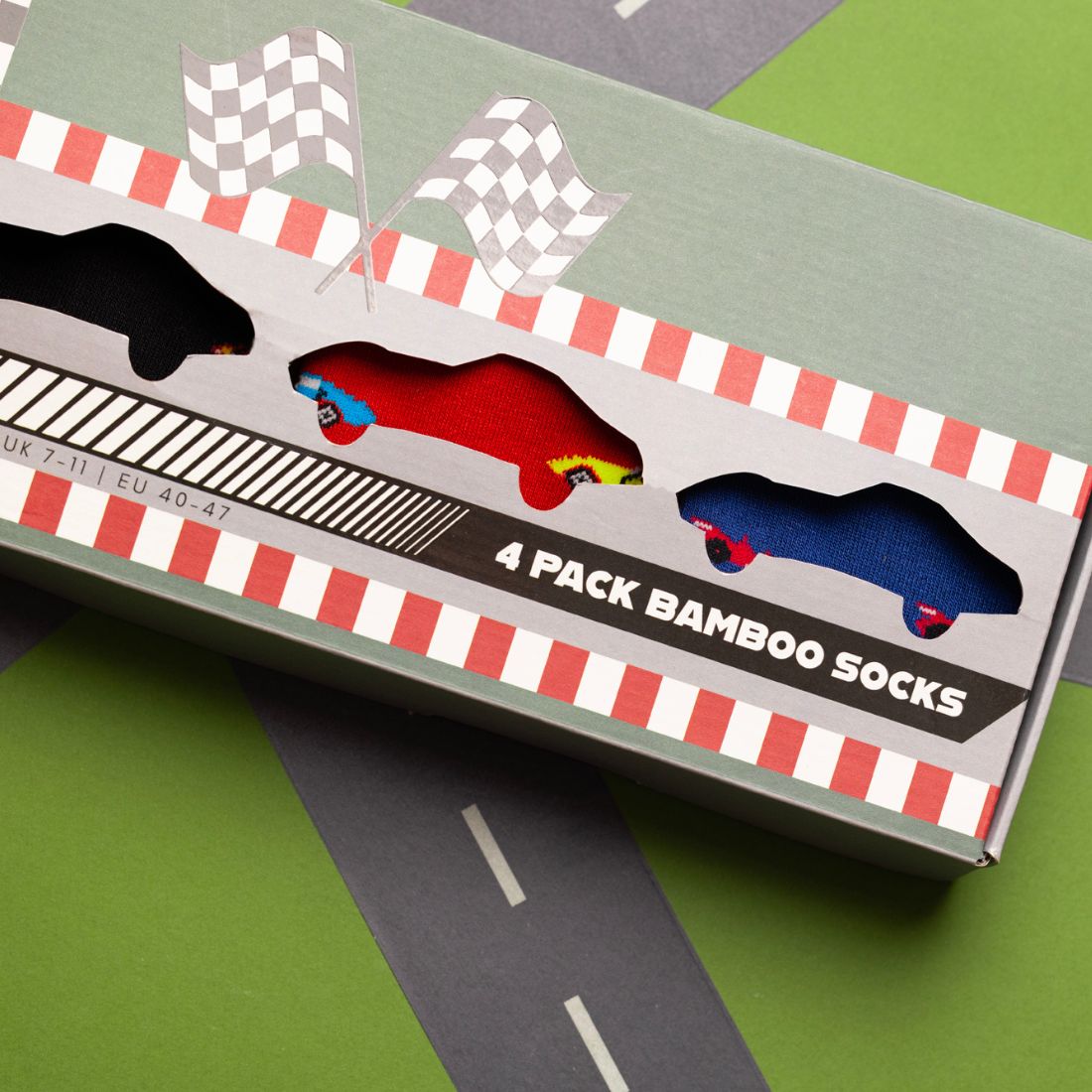 Swole Panda Racing Car Bamboo Sock Gift Box — 4 Pairs