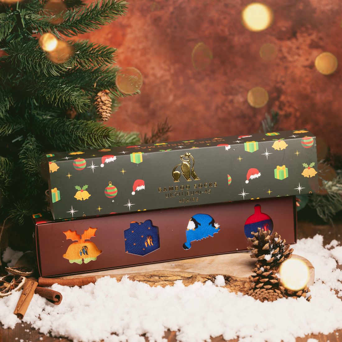 Swole Panda Green Christmas Bamboo Sock Drawer Box — 4 Pairs