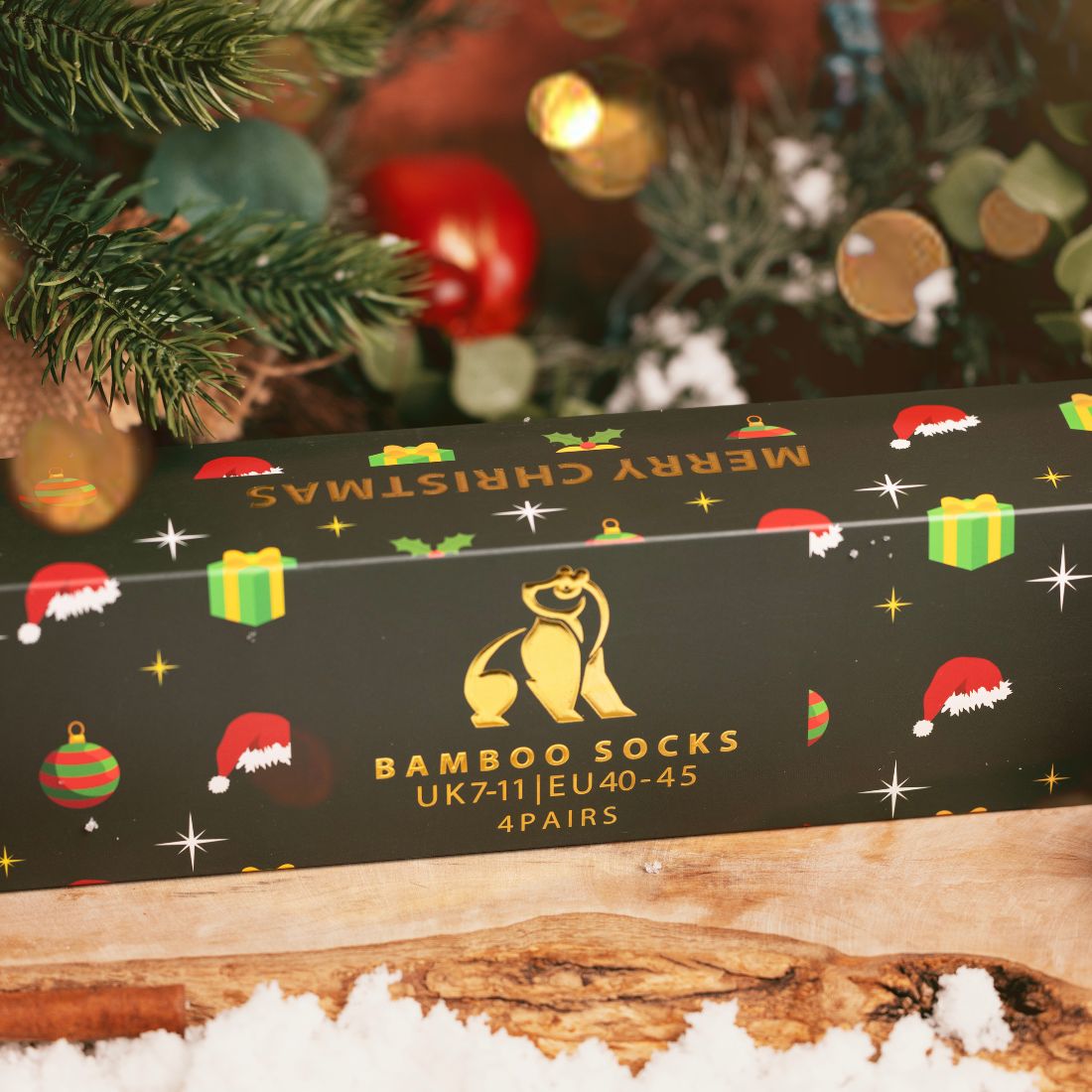 Swole Panda Green Christmas Bamboo Sock Drawer Box — 4 Pairs