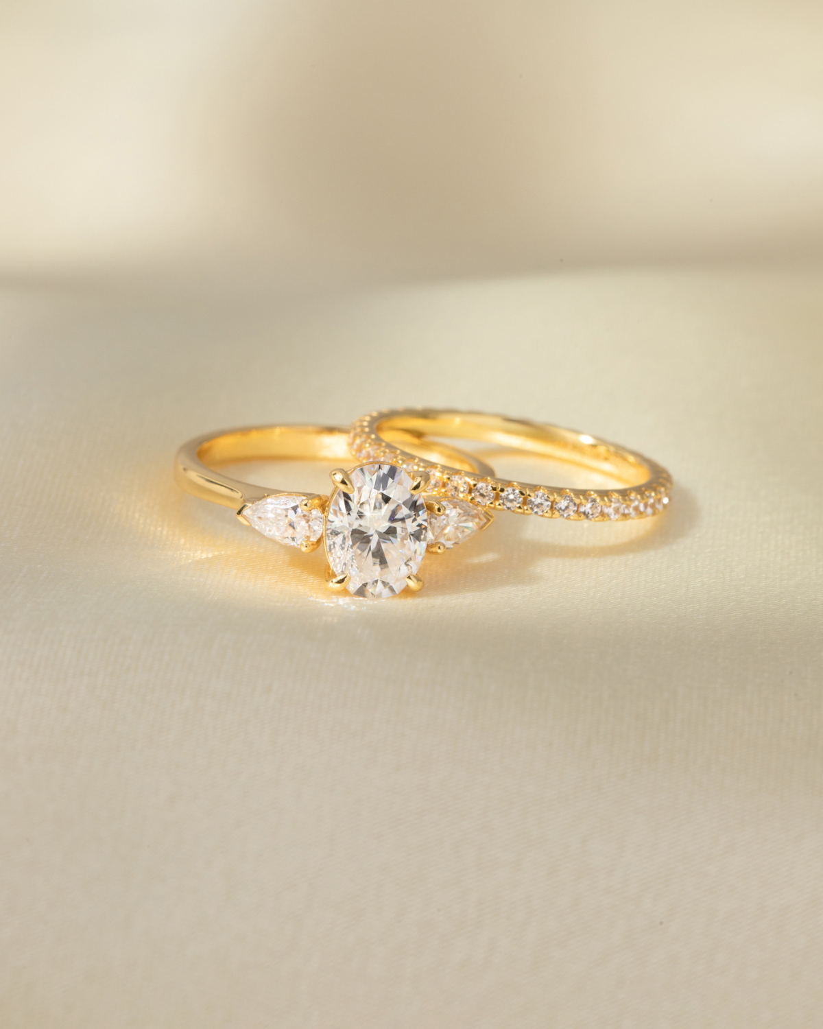 Vianne Jewellery 2ct Oval Moissanite Three Stone Engagement Ring in 18k Gold Vermeil