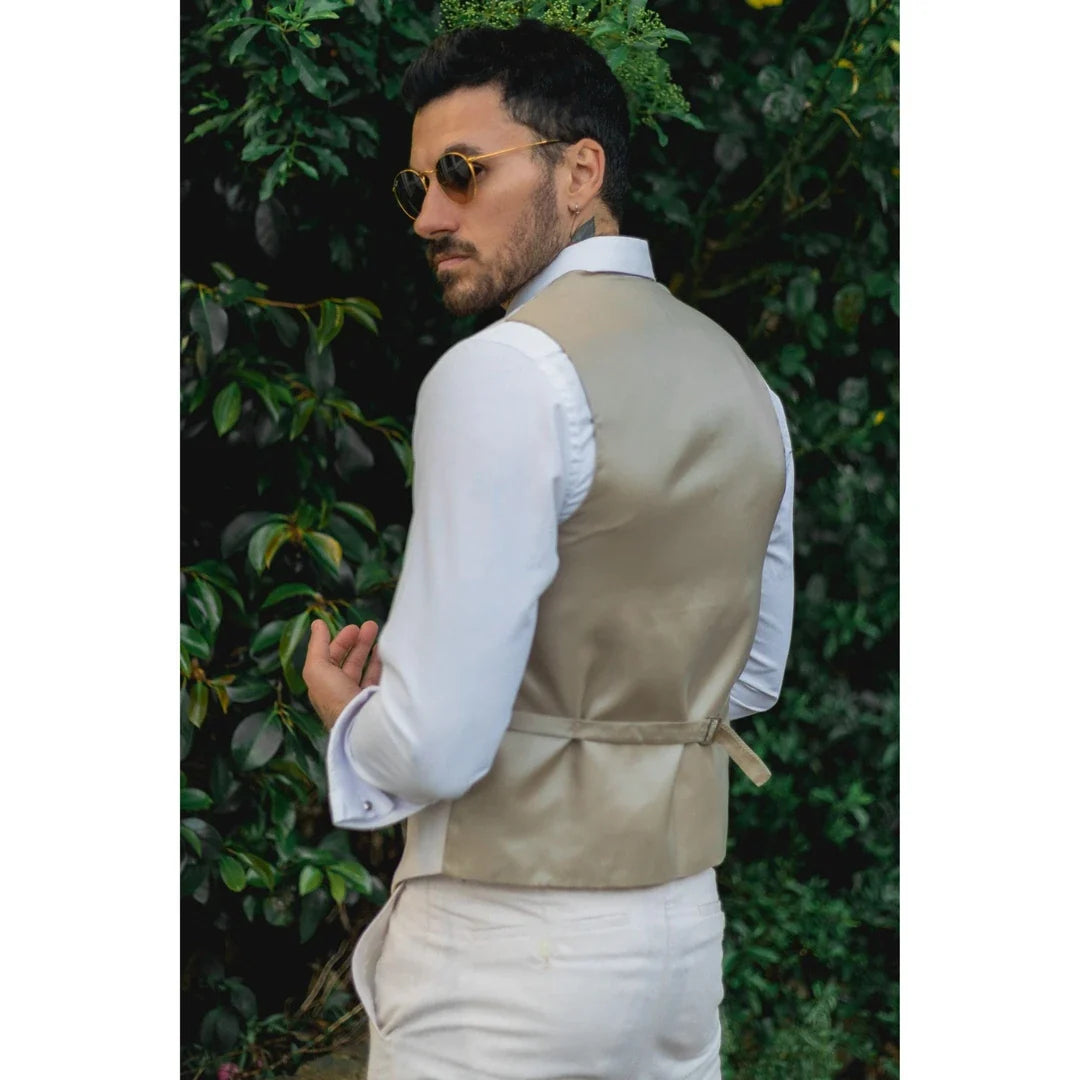 TruClothing TP-10 Men's Linen Suit Waistcoat & Trousers - Cream Beige