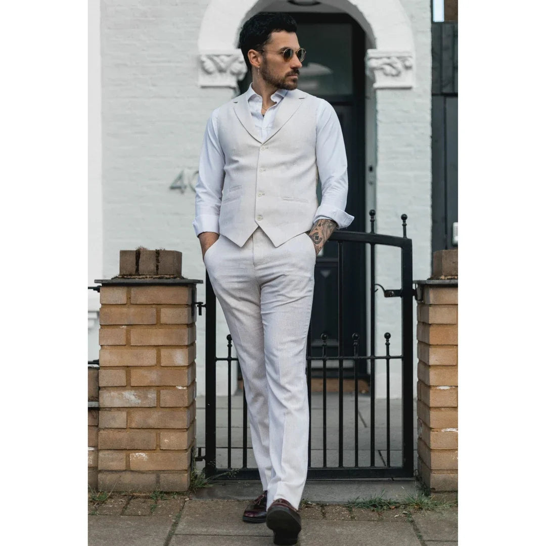 TruClothing TP-10 Men's Linen Suit Waistcoat & Trousers - Cream Beige