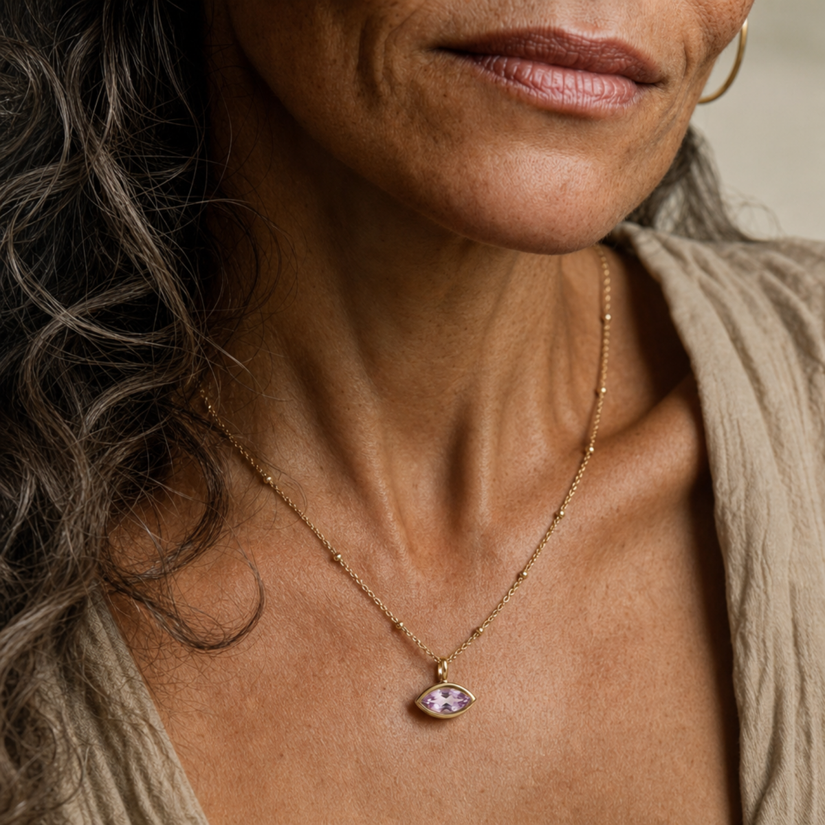 Dainty London Siren's Teardrop Amethyst Marquise Necklace Gold or Silver