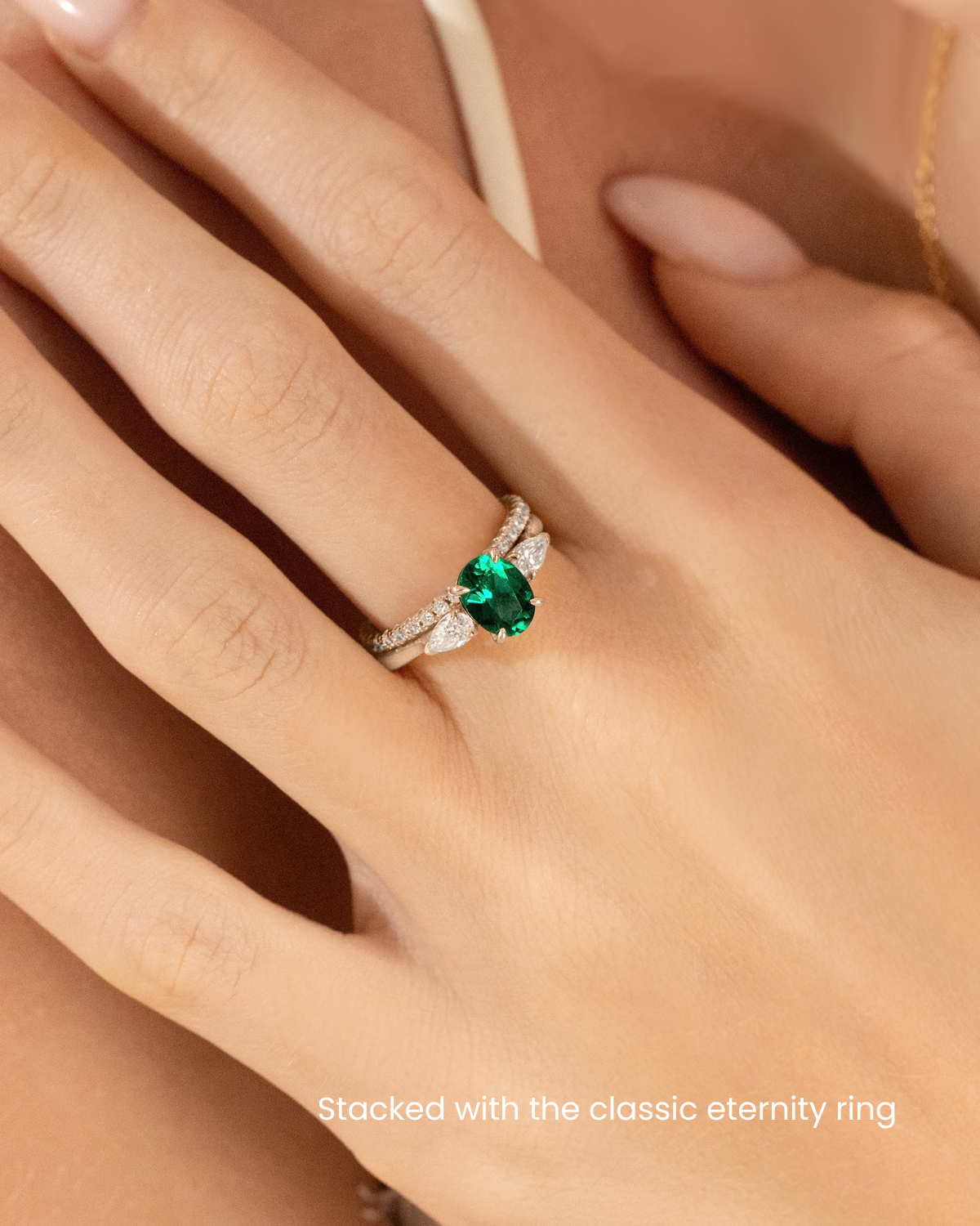 Vianne Jewellery Emerald Oval Cut Three Stone Engagement Ring in Sterling Silver