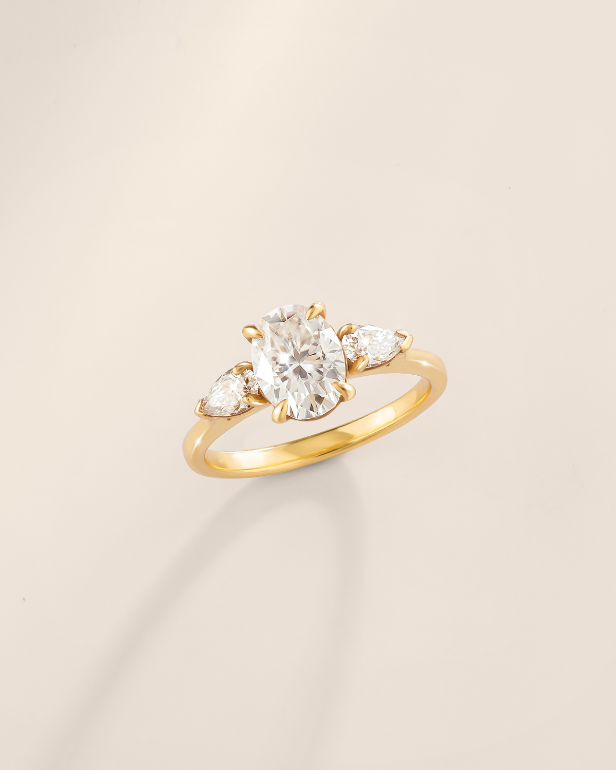 Vianne Jewellery 2ct Oval Moissanite Three Stone Engagement Ring in 18k Gold Vermeil