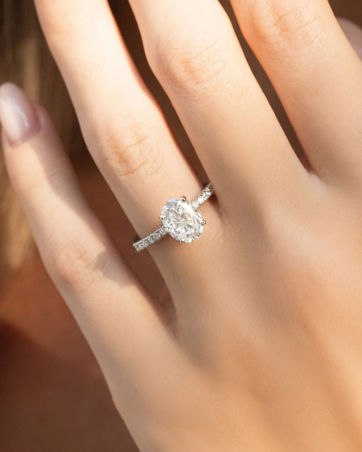 Vianne Jewellery 2ct Oval Moissanite Engagement Ring with Pavé Band in Sterling Silver