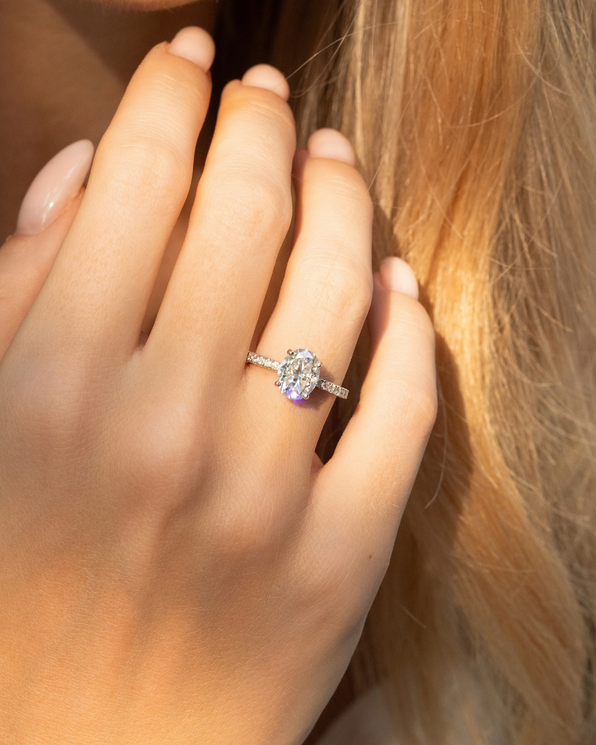 Vianne Jewellery 2ct Oval Moissanite Engagement Ring with Pavé Band in Sterling Silver