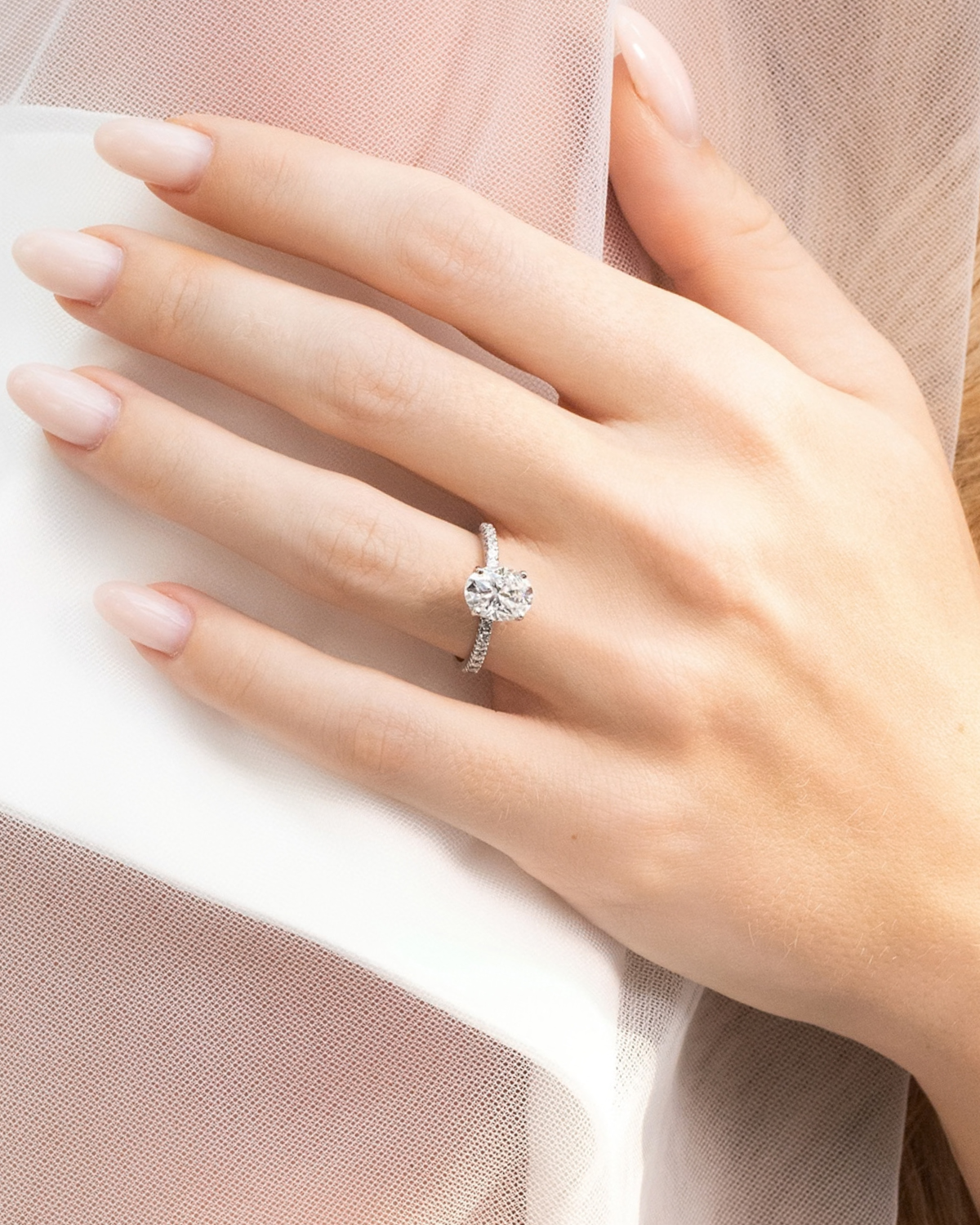 Vianne Jewellery 2ct Oval Moissanite Engagement Ring with Pavé Band in Sterling Silver