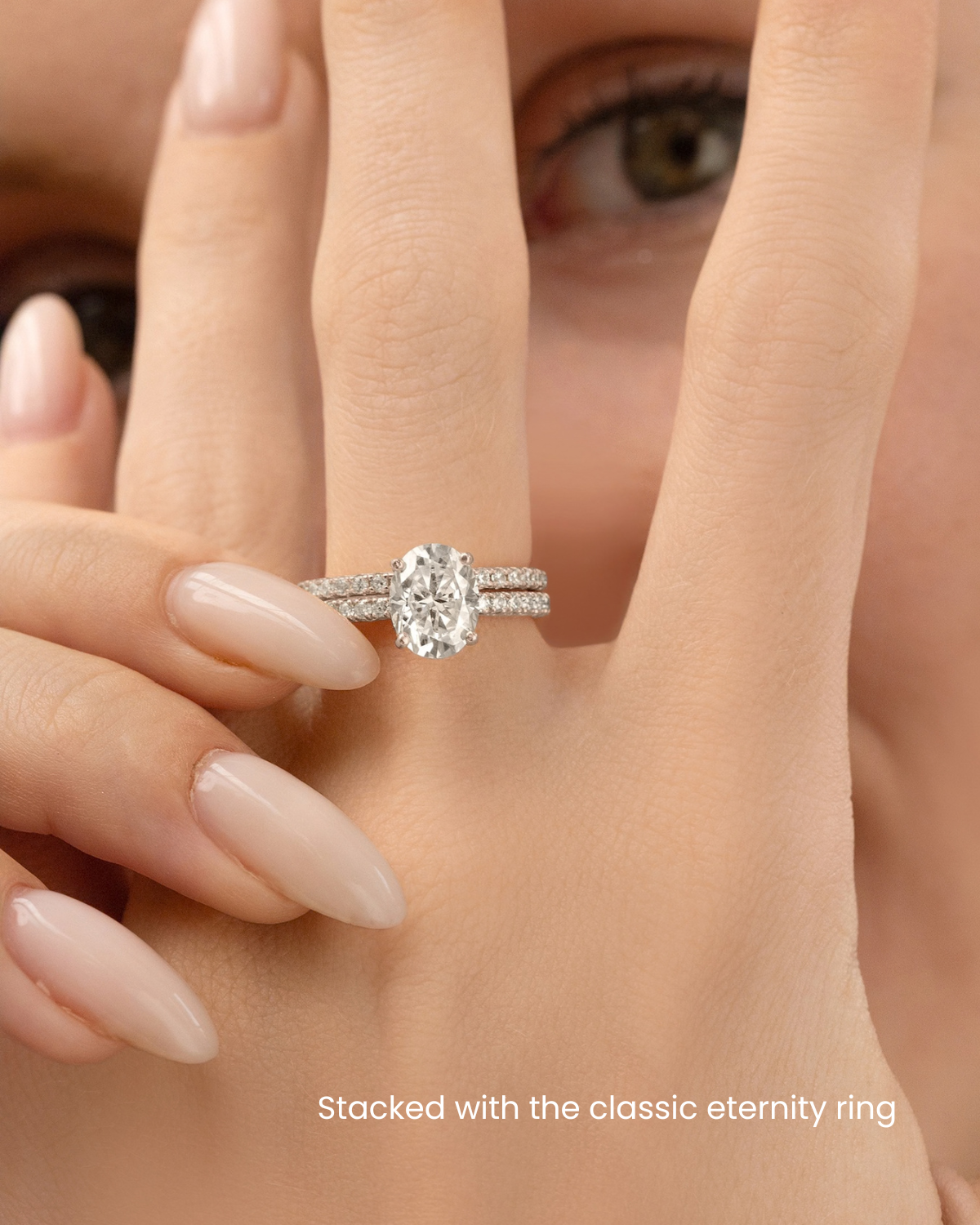 Vianne Jewellery 2ct Oval Moissanite Engagement Ring with Pavé Band in Sterling Silver