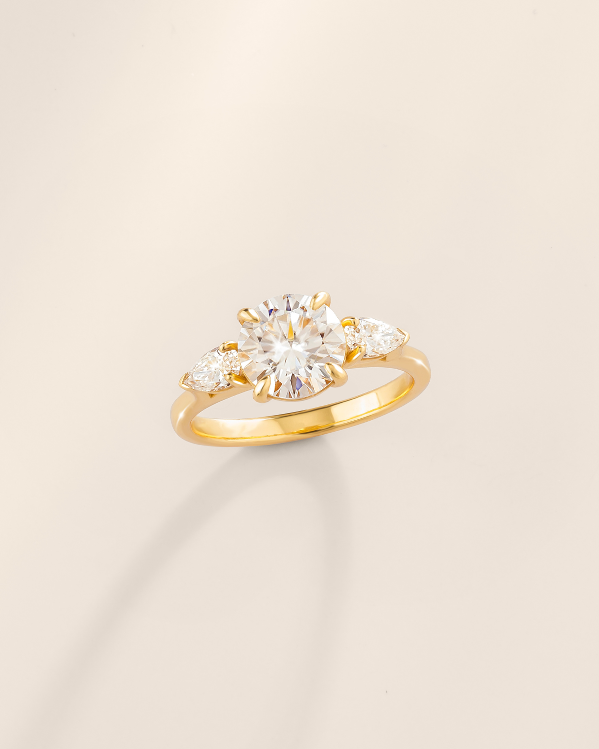 Vianne Jewellery 2ct Round Moissanite Three Stone Engagement Ring in 18k Gold Vermeil