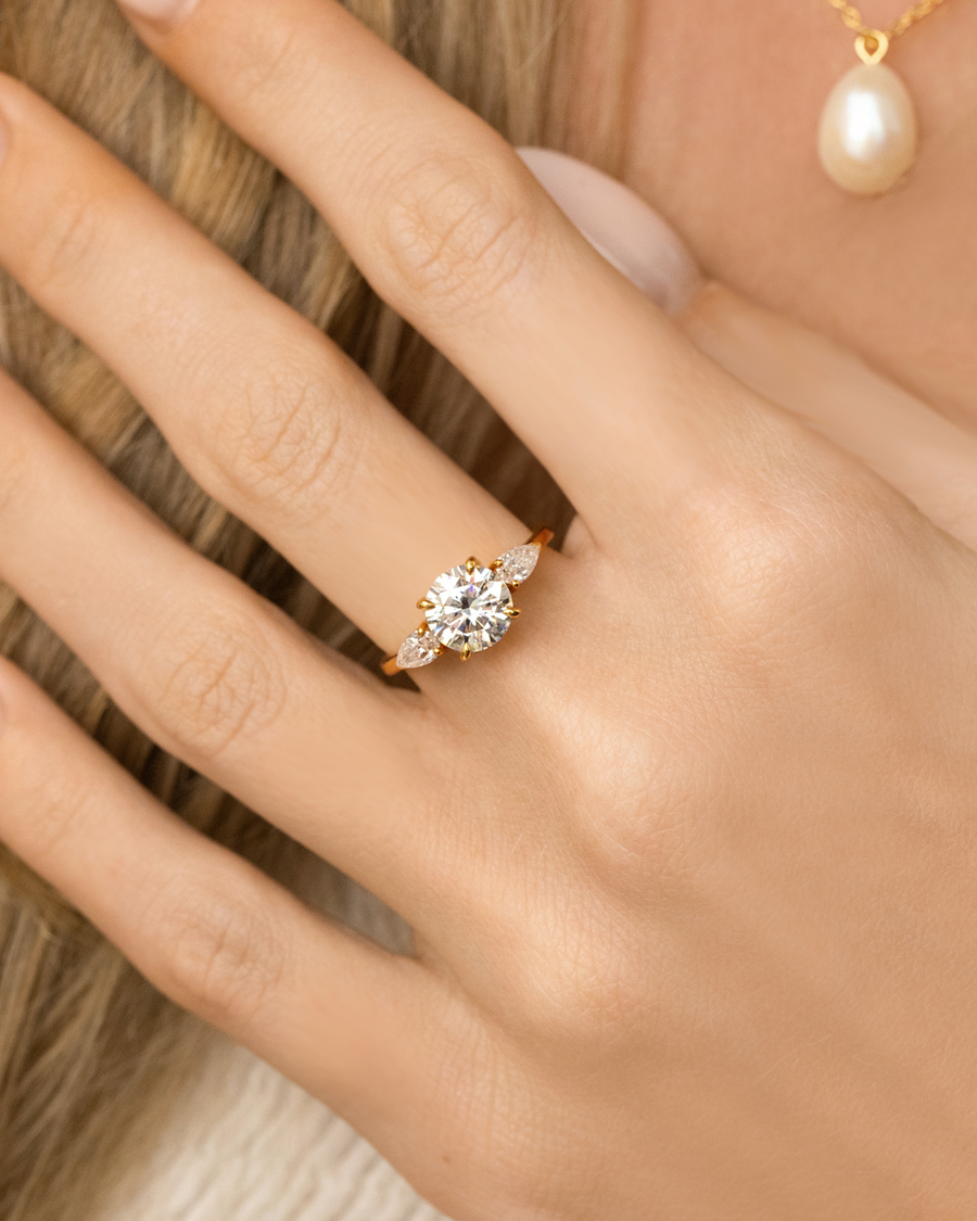 Vianne Jewellery 2ct Round Moissanite Three Stone Engagement Ring in 18k Gold Vermeil