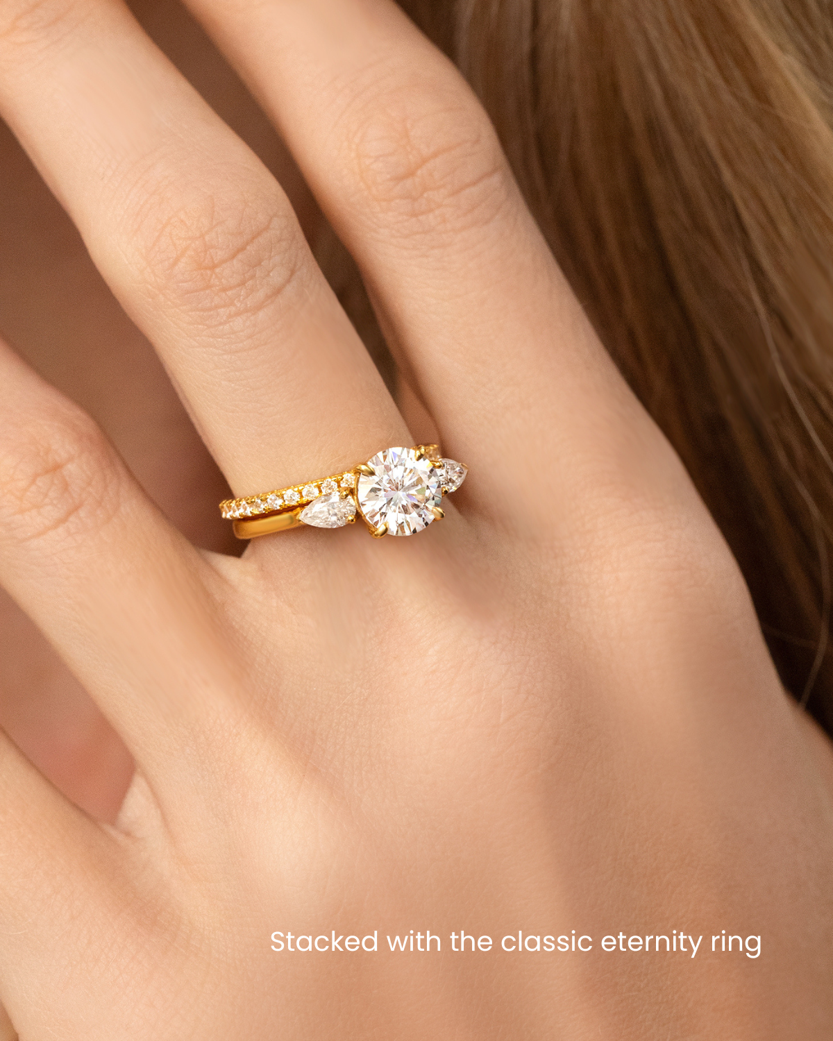 Vianne Jewellery 2ct Round Moissanite Three Stone Engagement Ring in 18k Gold Vermeil