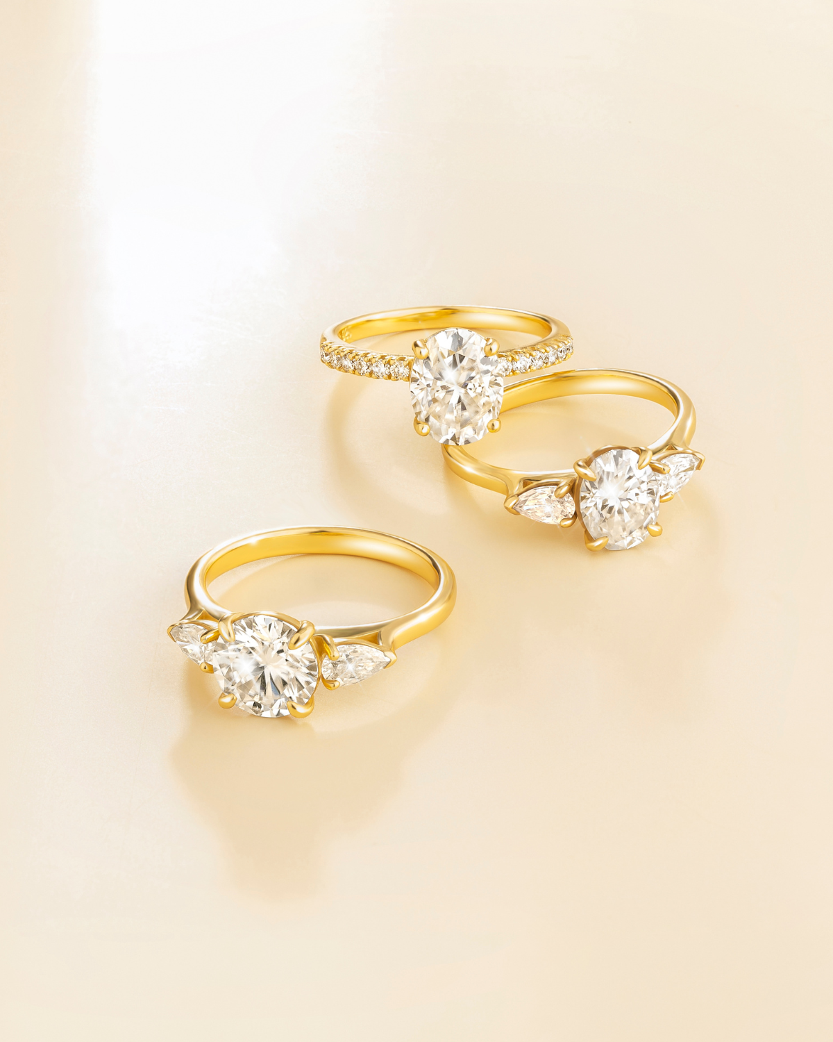 Vianne Jewellery 2ct Oval Moissanite Three Stone Engagement Ring in 18k Gold Vermeil