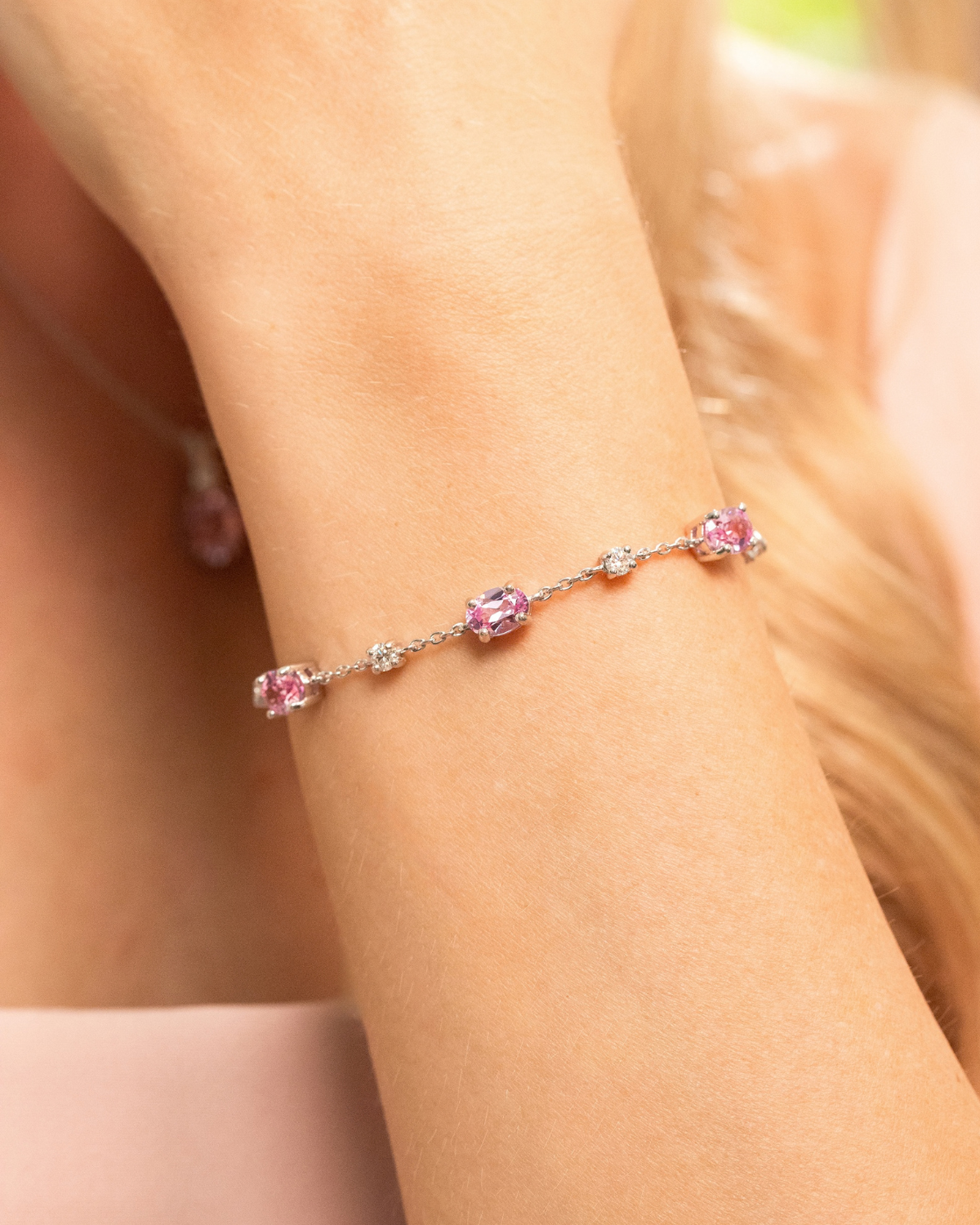 Vianne Jewellery Pink Sapphire and Moissanite Bracelet in Sterling Silver