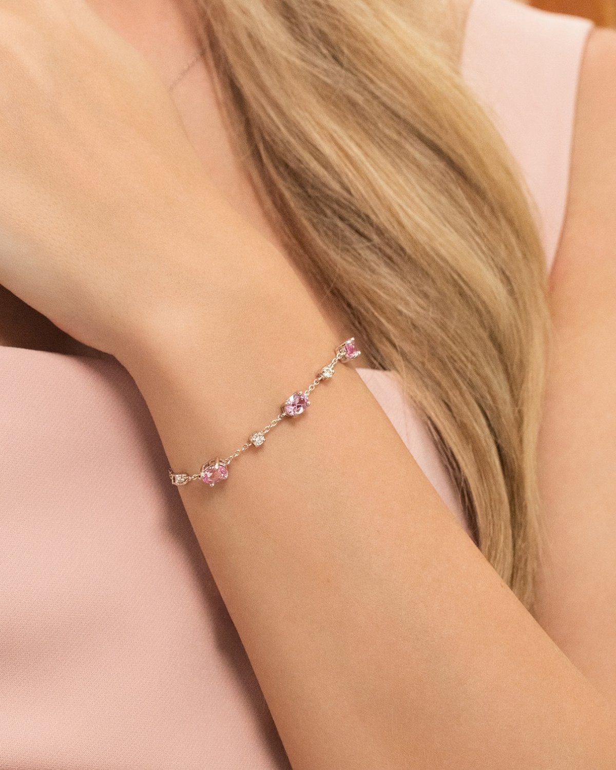 Vianne Jewellery Pink Sapphire and Moissanite Bracelet in Sterling Silver