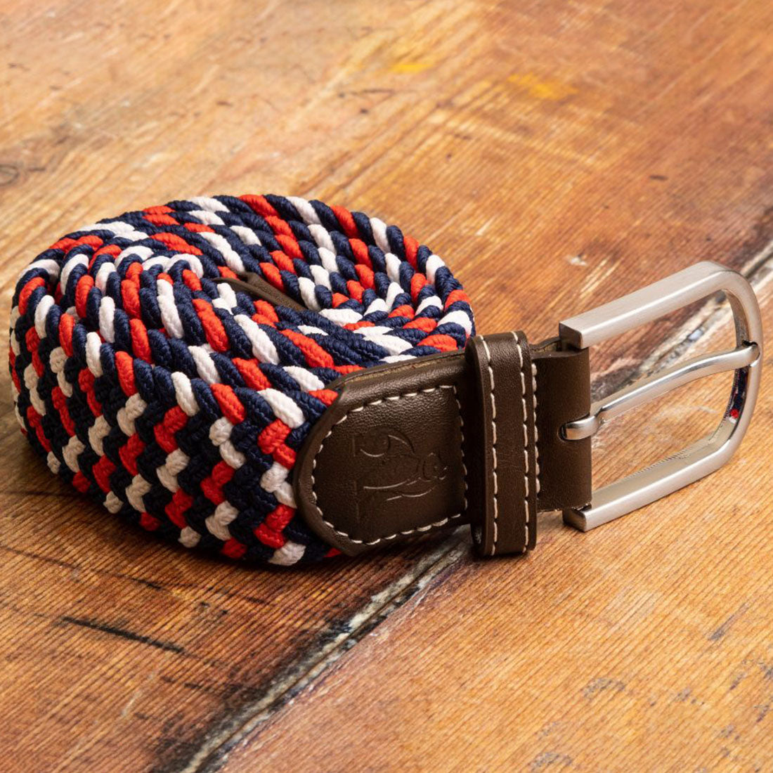 Swole Panda Recycled Woven Belt in Blue, Red and White Zigzag