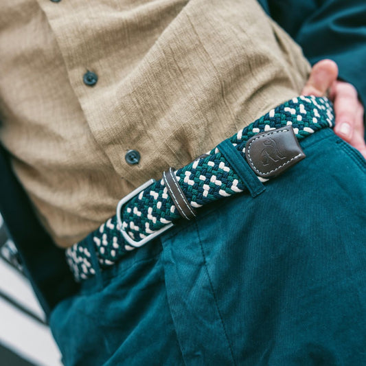 Swole Panda Woven Belt in Navy and Green Zigzag