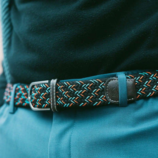 Swole Panda Woven Belt in Black, Orange & Blue Dot