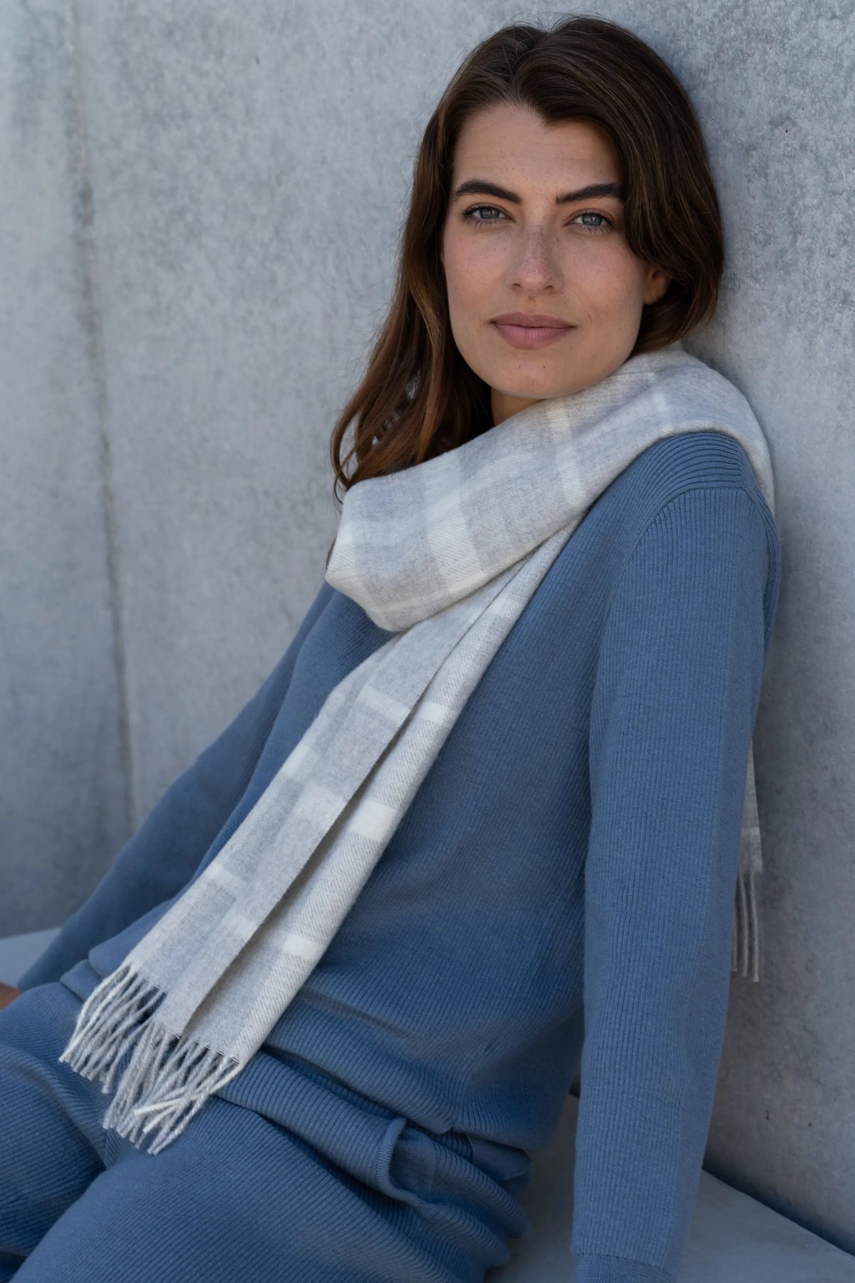 Lavender Hill Clothing Luxury Alpaca Plaid Scarf in Undyed Fibres
