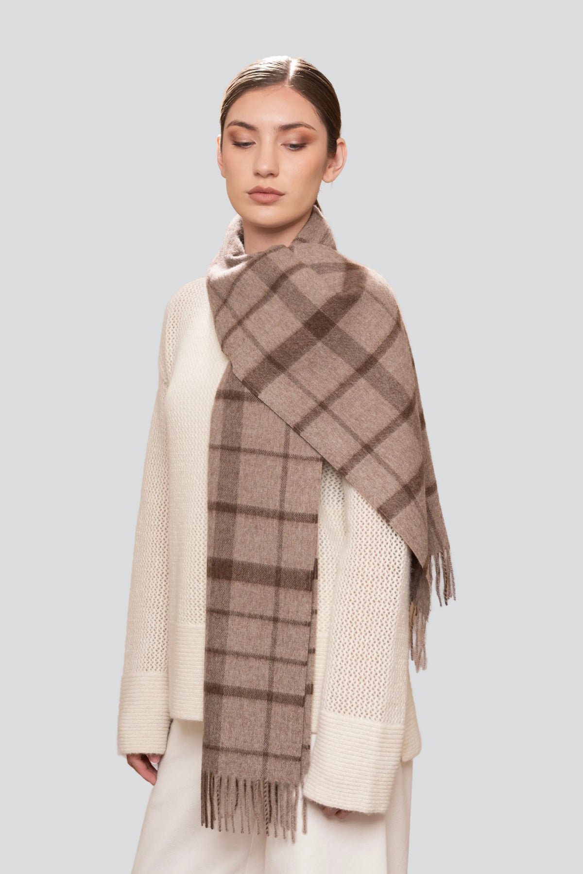 Lavender Hill Clothing Luxury Alpaca Plaid Scarf in Undyed Fibres