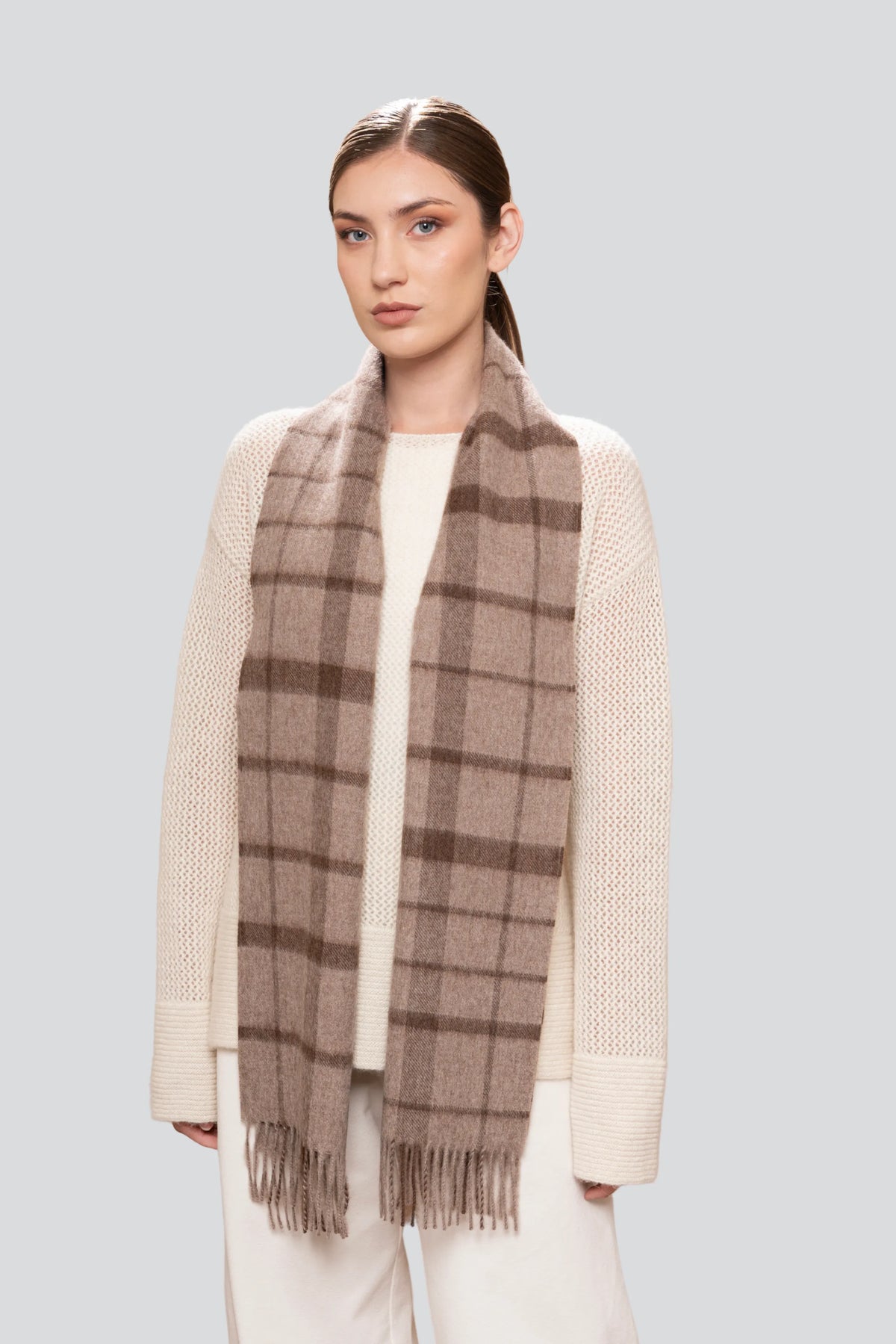 Lavender Hill Clothing Luxury Alpaca Plaid Scarf in Undyed Fibres
