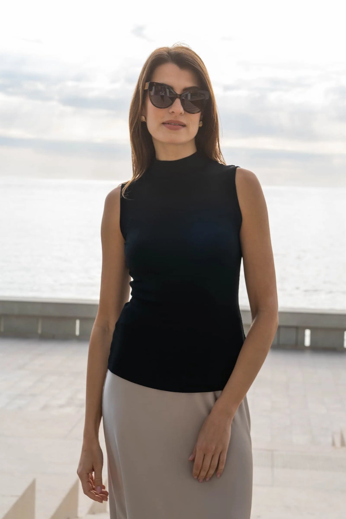 Lavender Hill Clothing Sleeveless Mock Neck Top in Micro Modal