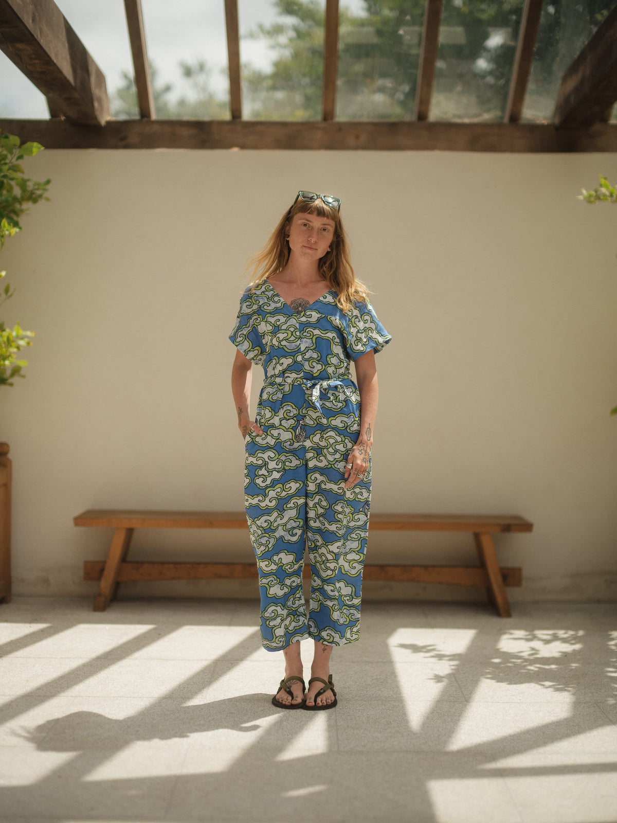 Wild Clouds Blue Clouds Loose Fit EcoVera and Linen Jumpsuit
