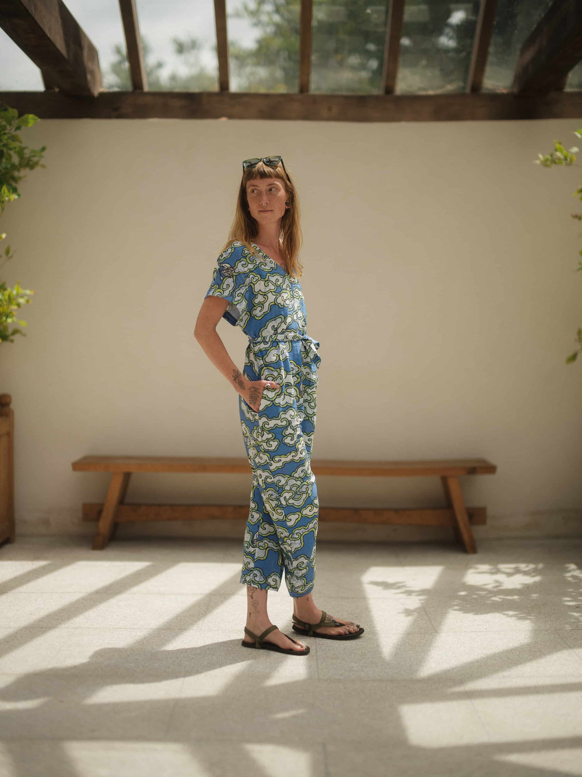 Wild Clouds Blue Clouds Loose Fit EcoVera and Linen Jumpsuit