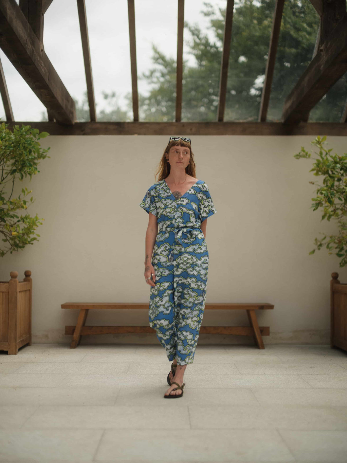 Wild Clouds Blue Clouds Loose Fit EcoVera and Linen Jumpsuit