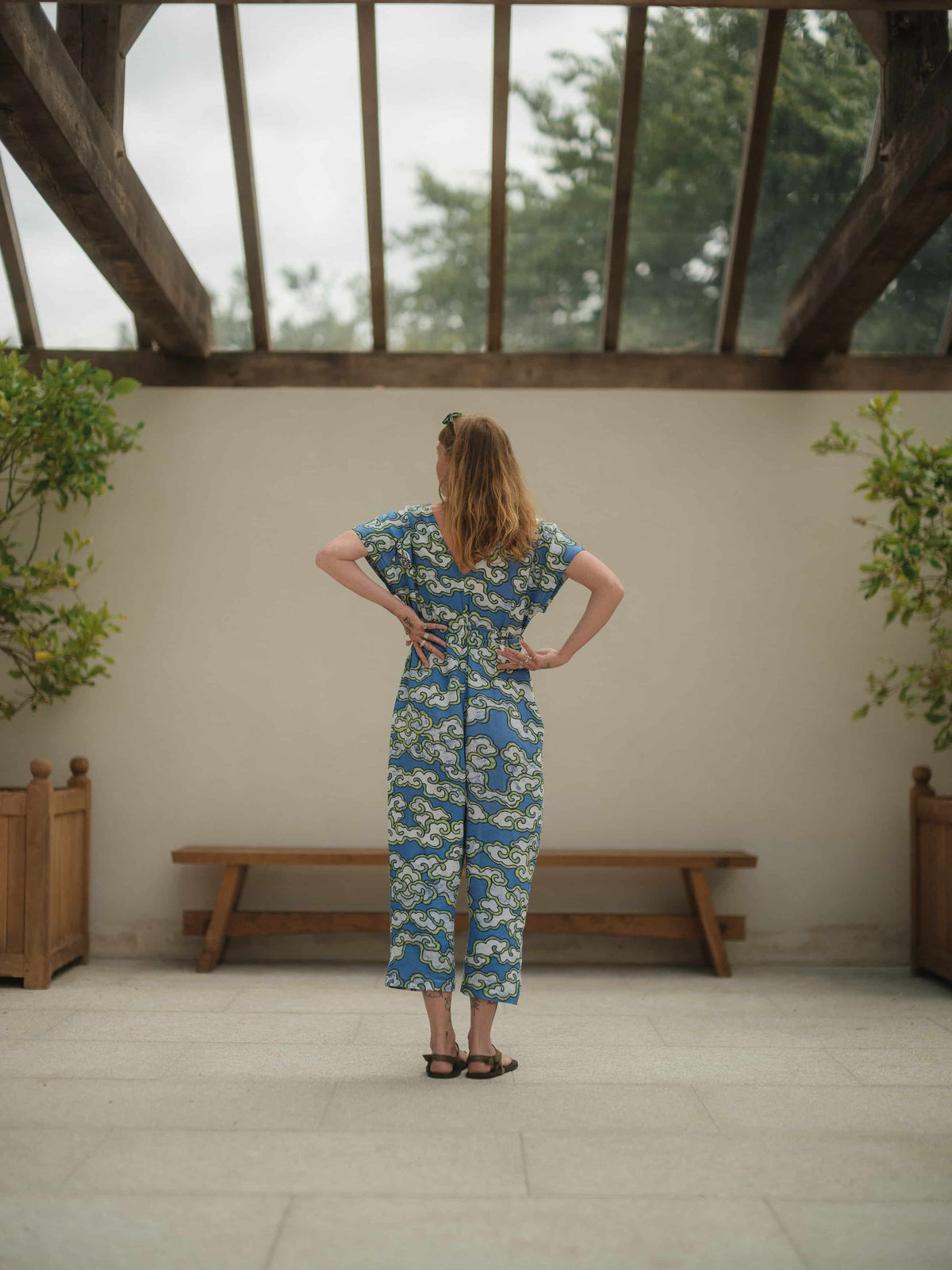 Wild Clouds Blue Clouds Loose Fit EcoVera and Linen Jumpsuit