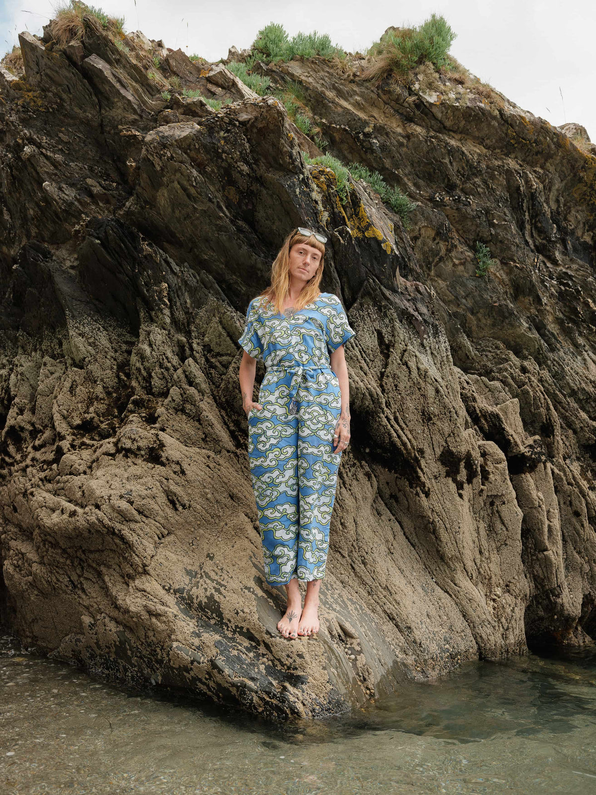 Wild Clouds Blue Clouds Loose Fit EcoVera and Linen Jumpsuit
