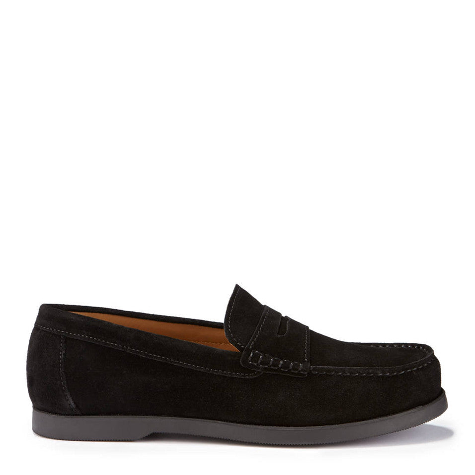 Hugs & Co. Black Italian Suede Boat Loafers with Rubber Sole for Men