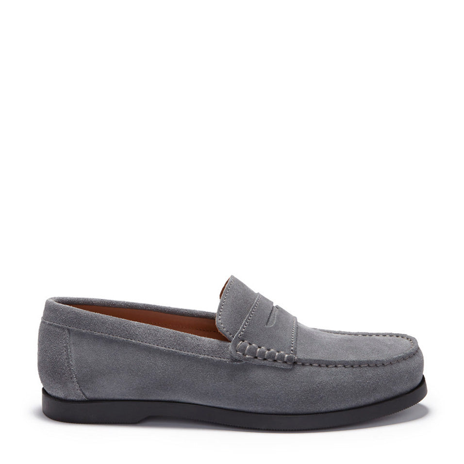 Hugs & Co. Slate Grey Italian Suede Boat Loafers with Rubber Sole for Men