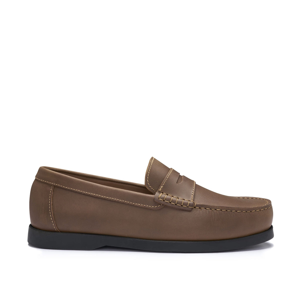 Hugs & Co. Light Brown Leather Boat Loafers with Rubber Sole for Men