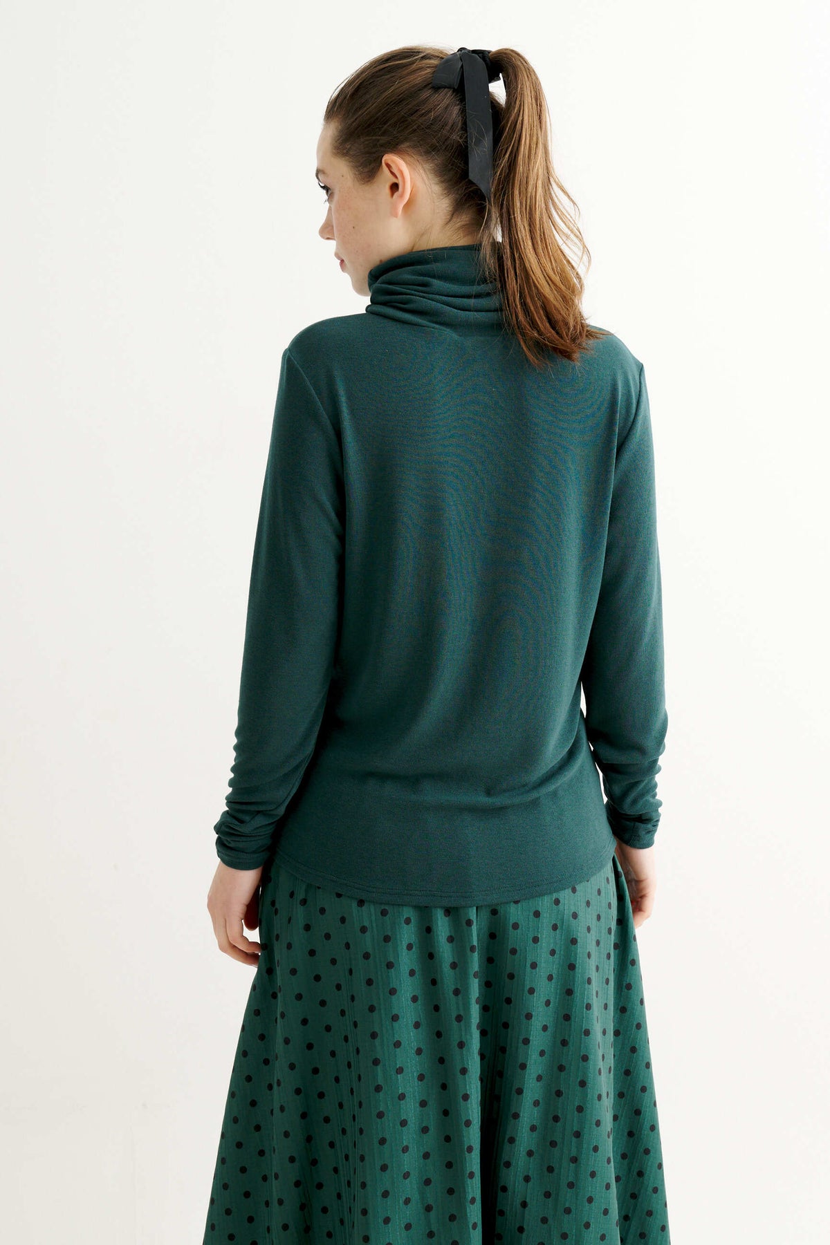 Cameron Jersey Polo Neck Top - Forest Green