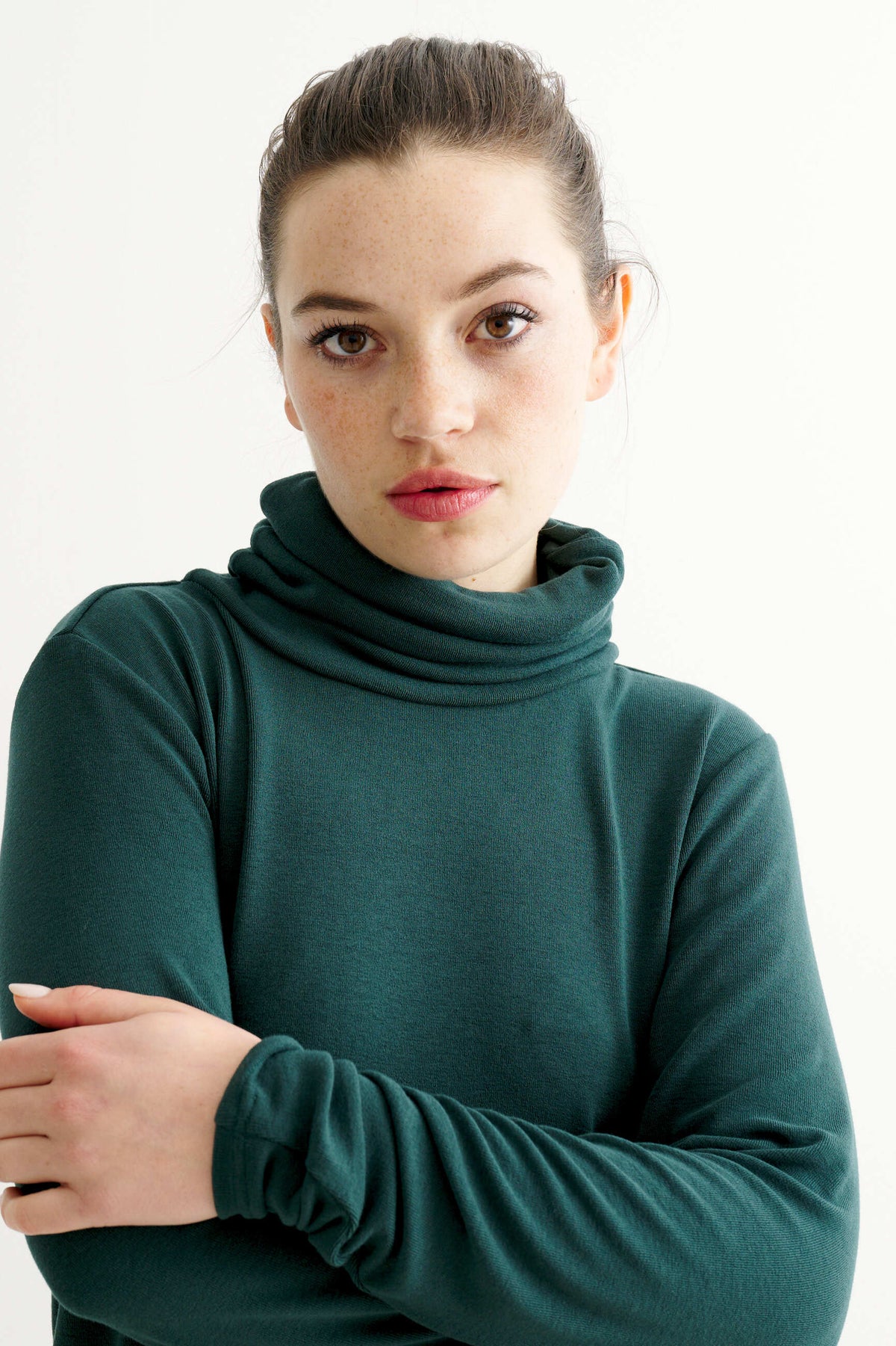 Cameron Jersey Polo Neck Top - Forest Green