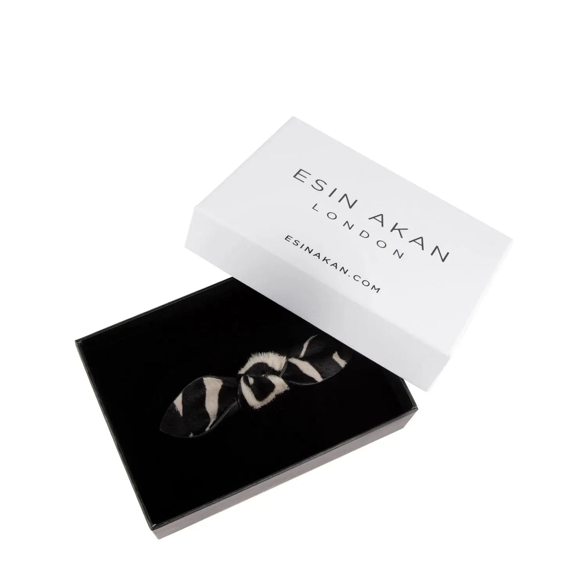 Esin Akan Charlotte Leather Knot Hair Barrette in Zebra Print