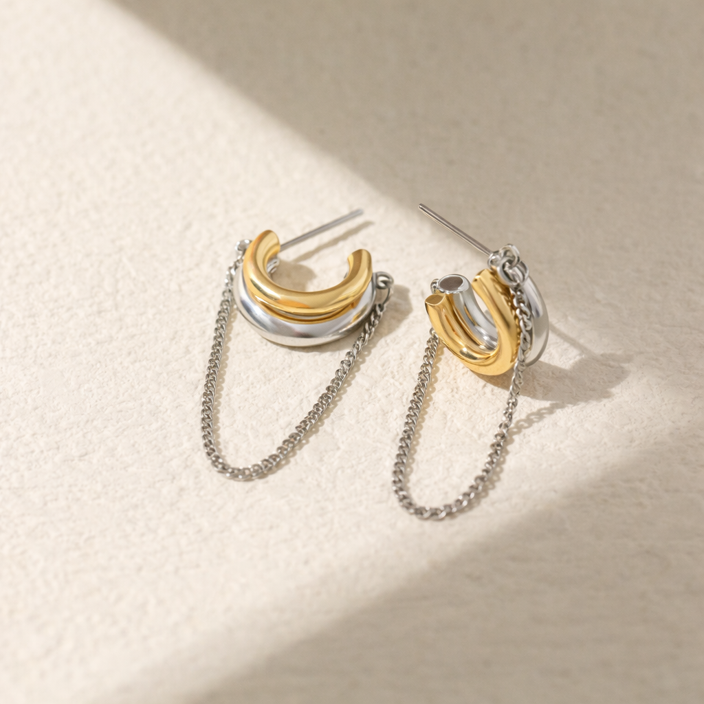 Savaé Design Dual Tone Chain Hoop Earrings