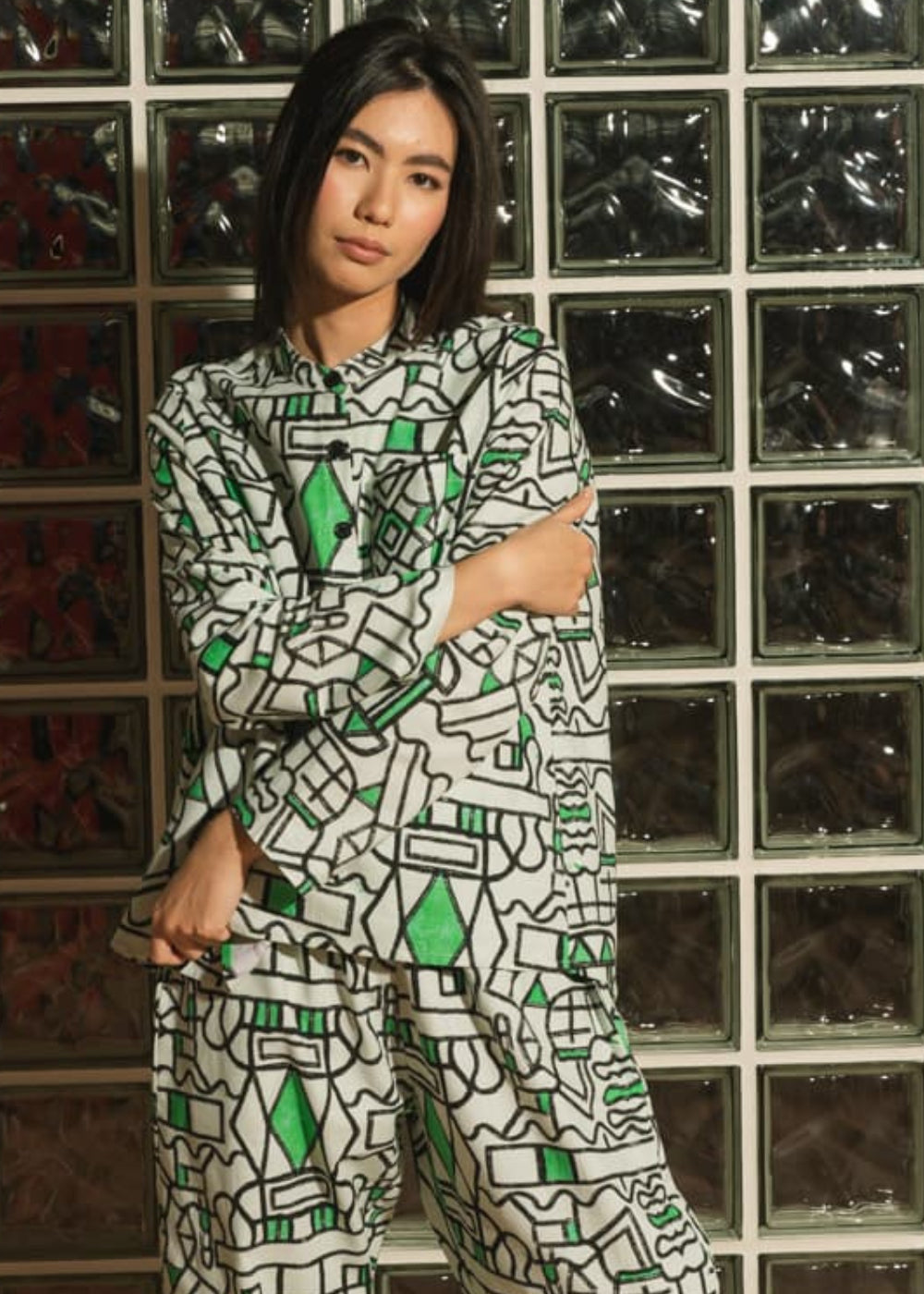 Wild Clouds Organic Cotton and Linen Shirt in Circuit Garden