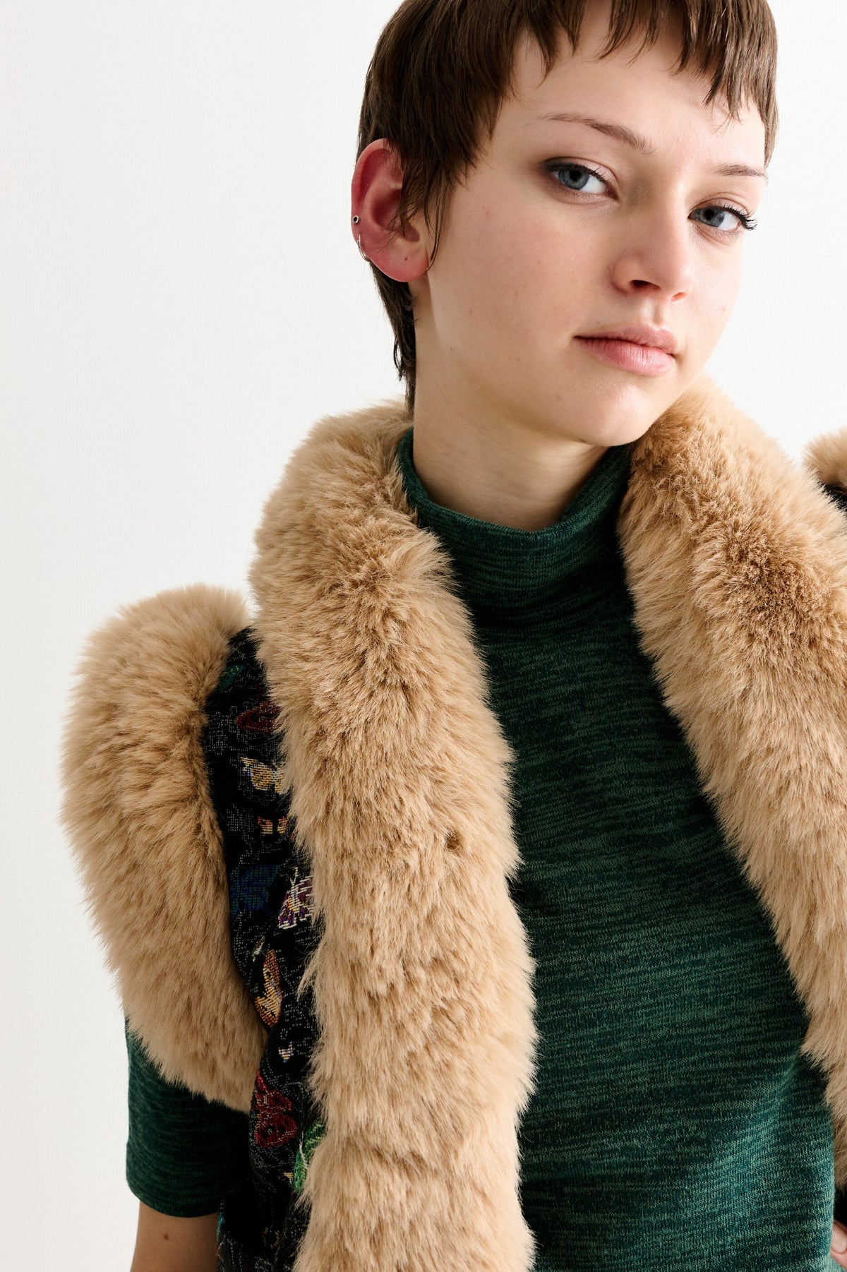 Dominica Butterfly Ball Jacquard Faux Fur Trimmed Waistcoat - Multicoloured