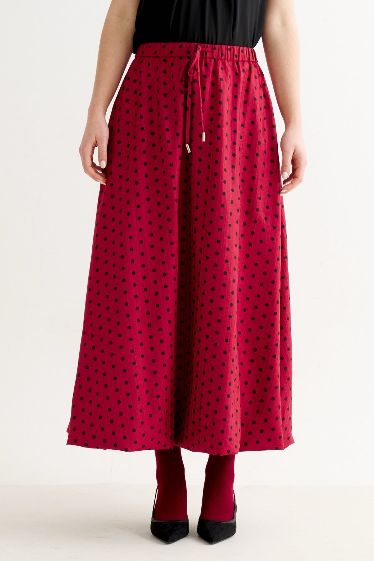 Dixie Spot Print Bubble Hem Midaxi Skirt - Wine