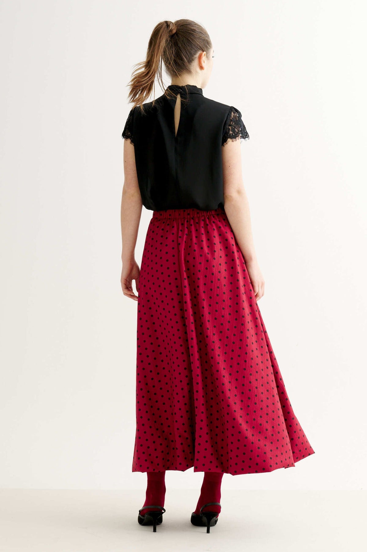 Dixie Spot Print Bubble Hem Midaxi Skirt - Wine