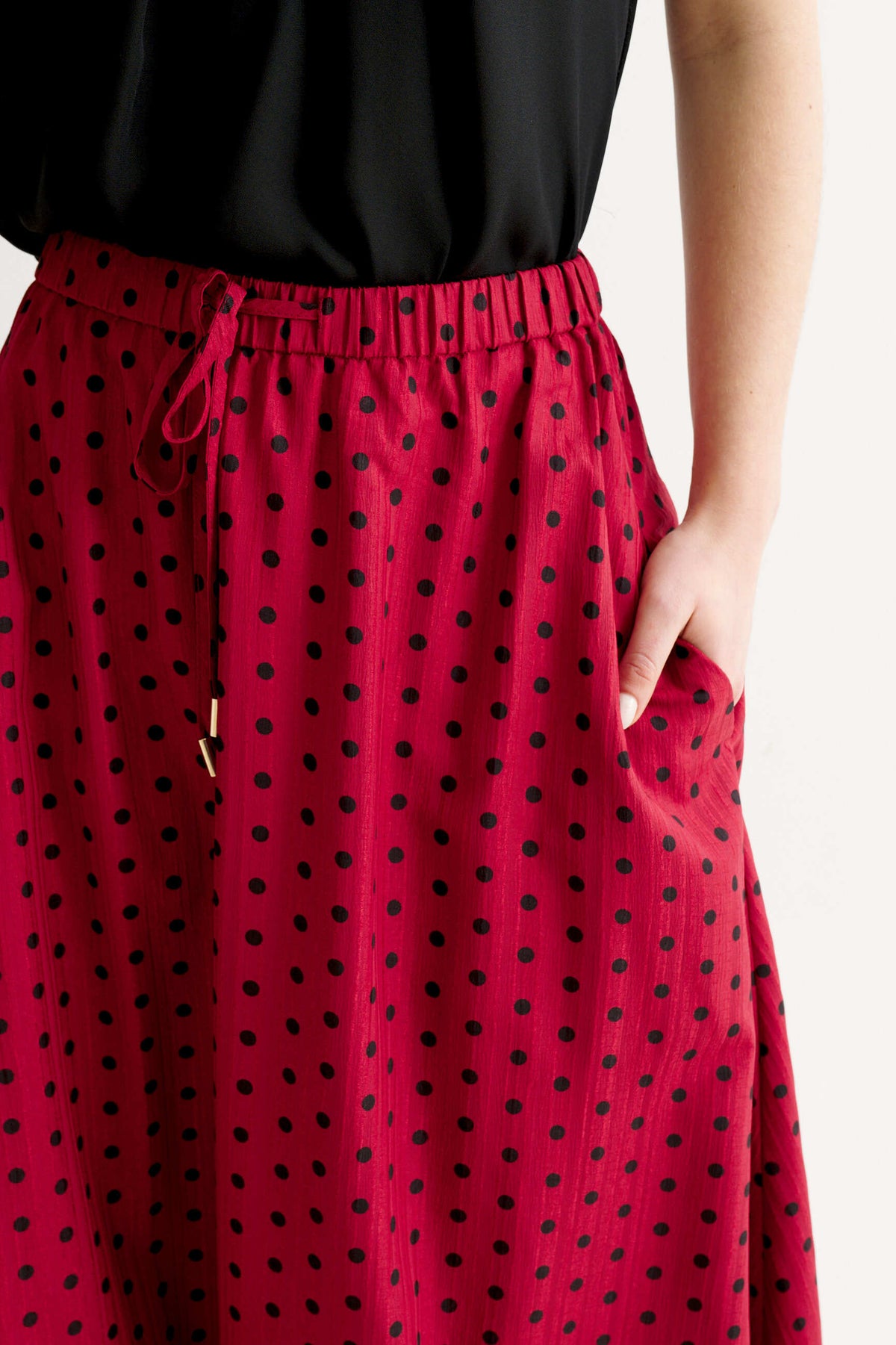 Dixie Spot Print Bubble Hem Midaxi Skirt - Wine