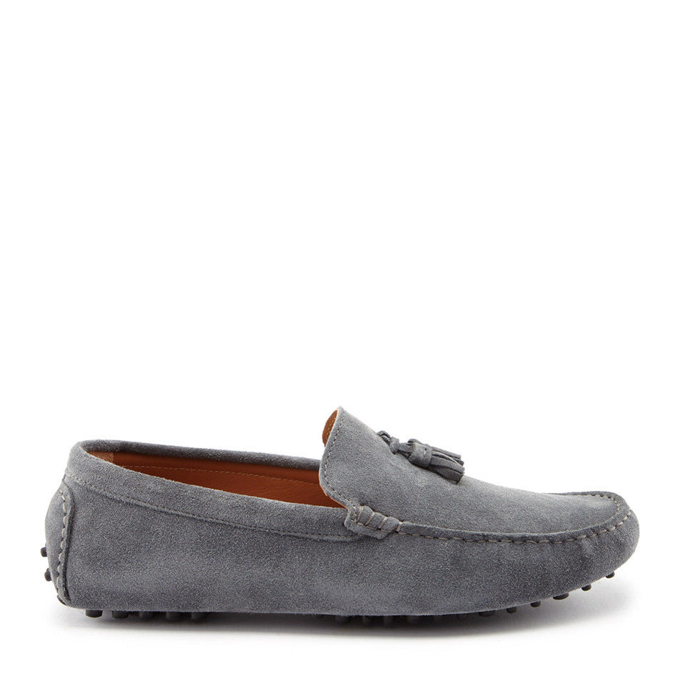 Hugs & Co. Slate Grey Suede Tasselled Driving Loafers for Men